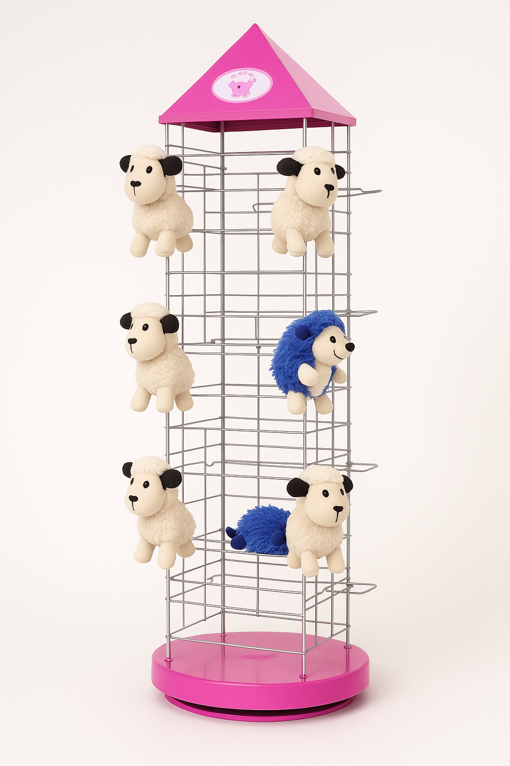 Pink 3-Way Rotating Kids Plush Toy Display Stand